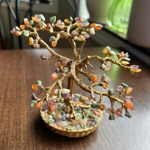 Vintage select imports brass chakra crystal stone tree bonsai